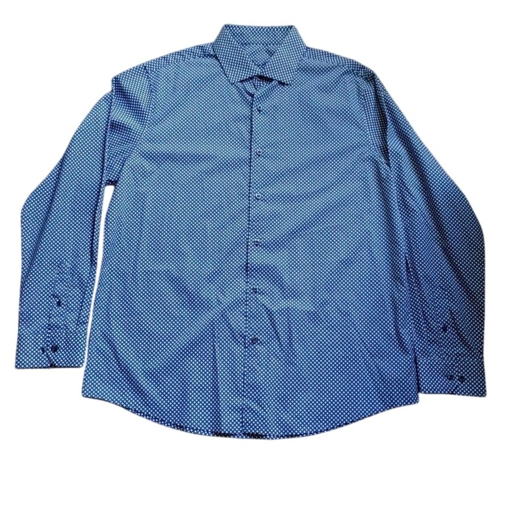 Tasso Elba Mens Large Blue White Gingham Checkered Cotton Button Down Shirt FA19